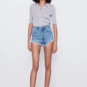 Zara High Rise Denim Shorts Raw Hem Size 10
